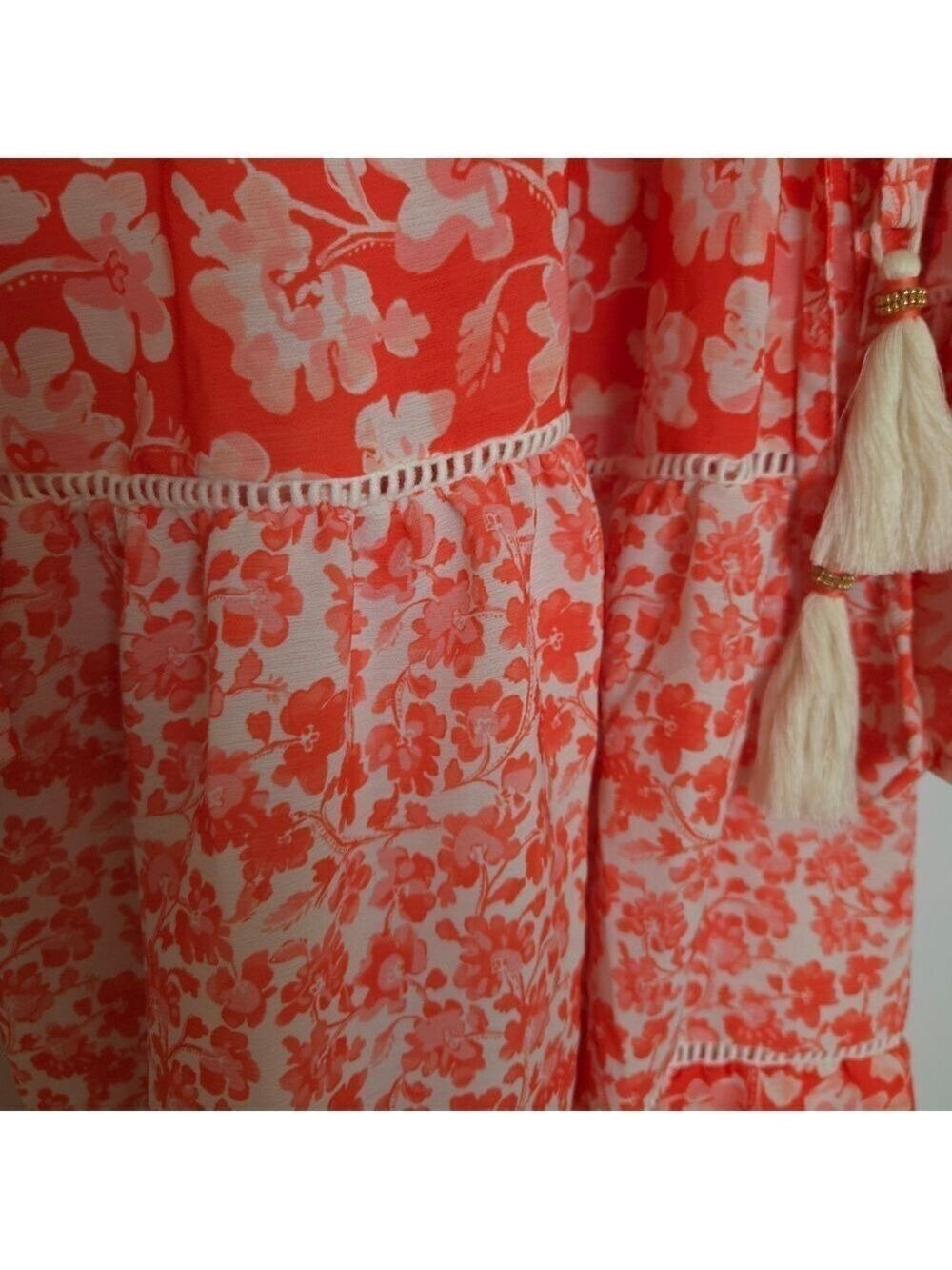 COSITA LINDA FULL WRAP DRESS BEACHWEAR ORANGE WHITE RUFFLES FLOWY BOHO SZ MEDIUM - Picture 11 of 15